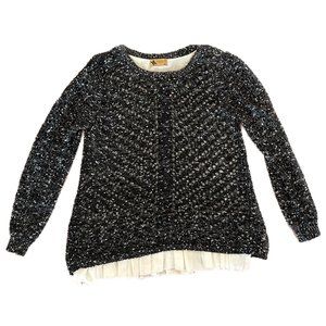 Katsumi Black & White Sweater with White Lining + Ruffle Trim